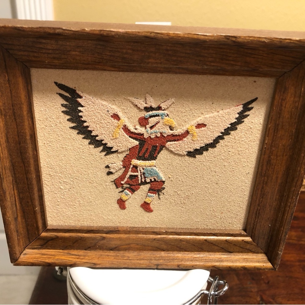 Vintage Eagle Dance Sand Art 4" X 5" American Indian Art Made In Usa